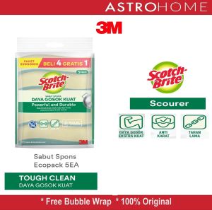 Scotch Brite 3M - Sabut Spons Hijau Cuci Piring Sponge Ecopack ID 30 P5 Isi 4 Pcs + Free 1 Pcs