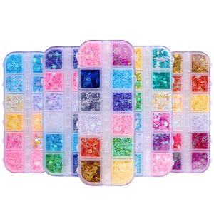 12 Grids/Set Nail Glitter Sequins Sparkly Flower Star Heart Nail Glitter Decals for Women Girls DIY Manicure Nail Art Decoration