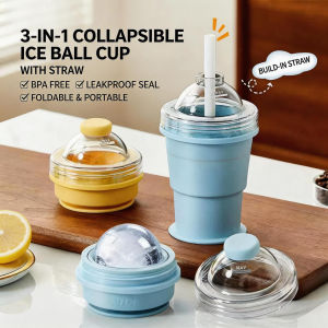 Aitemay Silicone Portable Folding Ice Hockey Cup with Straw 3 in 1 Press Design Food Safe Portable Ice Mold Summer Sports Tumbler