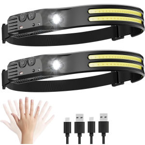 LED Headlamp Rechargeable 230° Wide Beam Head Lamp for Forehead 6Mode Hard Hat Light for Adults Flashlight for Work Running