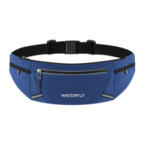 WATERFLY Running Belt Fanny Pack – RFID Anti-Theft Travel Waist Pack Adjustable Belt Fits 29.5"-45.2" Water Resistant 7 Pockets Reflective Webbing & Breathable Back Pad for Women Men Daily Use