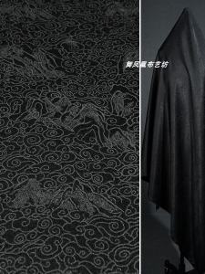 Vải Thêu Acetate Giả Mịn Màng Vải Mềm Mại Vải Treo Cổ Tay Áo Hanfu Vải Thêu Hình Mây Cổ Điển Màu Đen Vải Thủ Công DIY