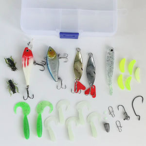 17PCs/33PCs Mixed Sea Fishing Lure Set Kit Soft Worm Grub Shrimp Baits Simulation Lures Tackle Set