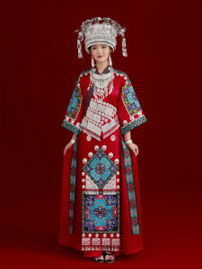 New Ethnic Miao Womens Costume Embroidered Festival Performance Set Adult Long Sleeve Polyester Traditional Chinese Minority Wear