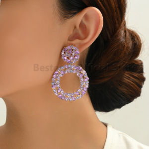 Round Full Crystal Luxury Big Dangle Earrings For Women 2025 New Fashion Girl Daily Party Collocation Ear Accessories Jewelry