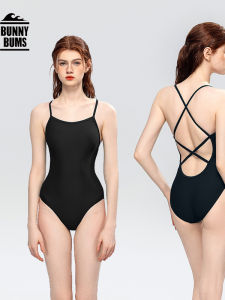 2025 New Pure Black Speed Swimming Suit Womens High Slimming Backless Triangle Professional Anti-Chlorine Swimsuit Bunnybums