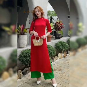 Áo dài cách tân nữ tết 2026 dáng suông xưa trơn đính ngọc tiểu thư lụa tây thi cao cấp đồng phục hội nhóm nhiều màu