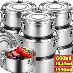 Stainless steel Lunch Box Portable Round Food Storage Container Leak-Proof Picnic Bento Box Refrigerator Freezer Fruits bowl
