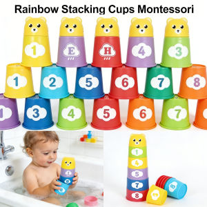 Rainbow Stacking Cups Montessori Early Educational Toy Number Letter Color Sorting Nesting Cup for Kids Toddler Bath Puzzle Game