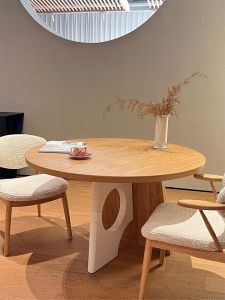 Retro Style Solid Wood Dining Table Set Creamy Designer Art Table Home Use round Shape FAS Grade White Ash Wood Furniture