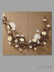 3D Floral Art Decorative Painting Zen New Chinese Style Home Wall Decoration Dry Flower round Moon Harmonious Wall Art for Homestay Entrance