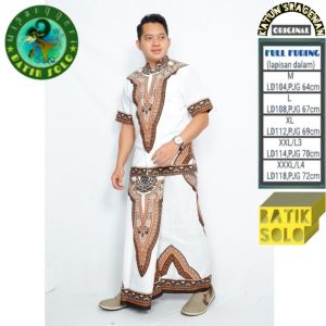 Baju muslim kemeja koko pria setelan sarung celana batik wisanggeni solo motif narendra putih