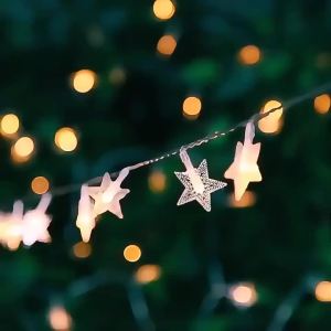 Christmas Star String Lights LED Warm White Multicolor Fairy Lights Battery Powered Window Home Fireplace Decor