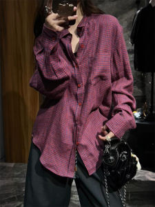 QINGNAER | Commute-friendly Stylish Plaid Retro Layerable Plus Size Blouse