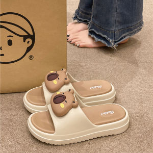 Cute Capybara Themed Indoor Home Bathroom Anti-Slip Thick Heel Roman Style Flat Heels Sandals for Women Summer Slip-On Sandals