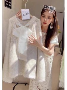 Gentle Bows Long Sleeves Sweater Knitwear Female 2024 Spring & Fall New Arrival Shoelace Sweet and Loose Slim Looking Tops