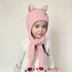 1pc Adorable Cat Ear Warm Hat for Kids - Cozy Knit Hooded Cape Stretch Fit Fall/Winter Outdoor Activities for 8-12 Years Cat Hat