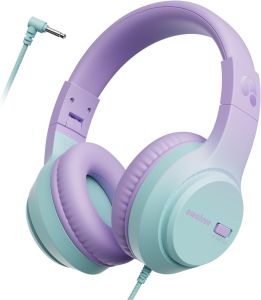 Awatrue Kids Headphones 74/85/94dB Volume Limiter Foldable 3.5mm Jack Wired Over Ear Headphones for School Travel IPad Tablet