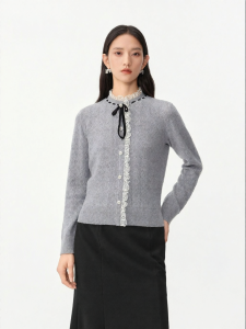 Koradior | French Vintage Lace Detachable Bow Knit Sweater Spring 2026
