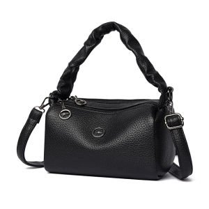 Soft Leather Dual Zipper Crossbody Bag Womens Fashionable Handbag Shoulder Bag Casual Pure Color Versatile Single Strap