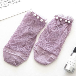 Retro Pearl Rivet Crystal Silk Womens Short Socks Summer Transparent Silver Onion Lace Edged Sweet Style Home Comfort Stockings