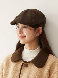 หมวกทรงปากเป็ดหนาสไตล์ย้อนยุคแบบย้อนยุคสไตล์อังกฤษสำหรับผู้หญิงในฤดูใบไม้ผลิและฤดูใบไม้ร่วง หมวกทรงปากเป็ดหนาสีพื้นสำหรับเด็ก