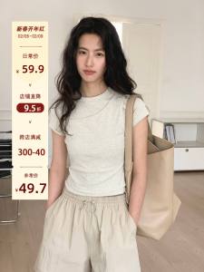 Eighthmonth Slimming Short Sleeve round Neck T-Shirt Womens American Style Summer New Arrival Cotton Blend Comfortable Top