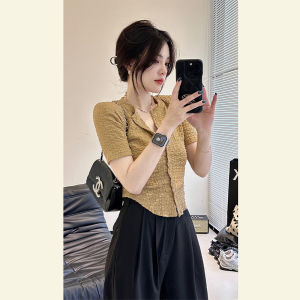 SHANGSHA | Unique Polo Neck Rib Detail T-Shirt