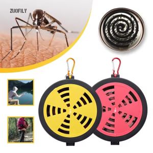 แผ่นขดลวดกันยุงแบบพกพาพร้อมฝาปิดสำหรับตกปลาตั้งแคมป์กล่องม้วนยุงขับไล่แมลงธูปหอม