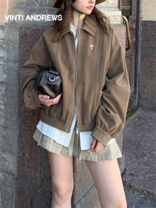 Autumn Soft Suede Velour Jacket with Large Pockets