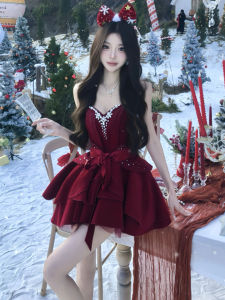CHANGTONG | Unique Red Waist Cinching A-line Dress for Petite Figures