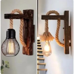 Đèn Tường Gỗ Cổ Điển JOYINLED Với Dây Thừng Gai Dầu Tương Thích Bóng Đèn Edison E26/E27 Đèn Trang Trí Cho Quầy Bar Gác Xép Hành Lang - Phong Cách Mỹ