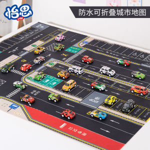 Childrens Educational Traffic Map Toy with Red Green Light Parking Lot Crawler Waterproof Mat Early Childhood Learning Plaything