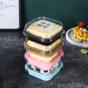 กล่องบรรจุภัณฑ์ขนมปังครึ่งเหลวแบบใช้แล้วทิ้งแบบพกพา กล่องใส่ของหวานแบบซีรีส์พลาสติก กล่องขนมปังฟูขนาดเล็ก กล่องขนมปังแบบถอดได้