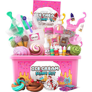Bộ Đồ Chơi Làm Slime Kem Cho Bé Gái Gồm Keo Tạo Bọt Tự Làm Đồ Ăn Vặt Giả Slime Nước Giả Bộ Bong Bóng Bùn Pha Lê Đồ Chơi Mềm Dẻo Kèm Hộp Đựng