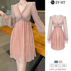 ZYHT EraVogue เดรสผู้หญิง เดรสผู้หญิง เดรสผู้หญิง เดรสสีชมพู สีเขียว เดรสแขนยาว เดรสทรงเอ เดรสเงา เดรสคอวี เดรสไฮโซ เดรสวินเทจ เดรสออกงาน เดรสปาร์ตี้ เดรสฝรั่งเศส