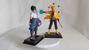 Bandai | 22cm Naruto Shippuden Anime Figure AK Uzumaki Naruto Uchiha Sasuke Action Model Pvc Statue Desktop Ornament Collection Toys Gift