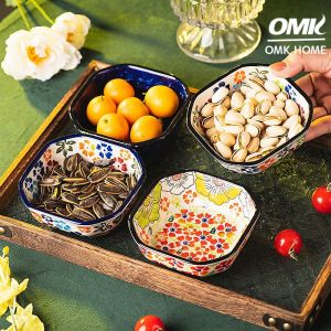 OMK Polish Style Hand-painted Ceramic 4.5 inch Square Dipping Dish Snack Dish Dessert Plate Tableware