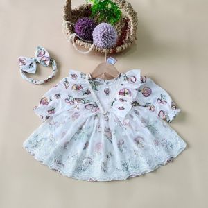 TT26 Váy công chúa đầm bé gái RIOKIDS tay dài tặng băng đô xinh xắn hoa nhí cho trẻ sơ sinh đi chơi tiệc Lễ Tết Giáng Sinh