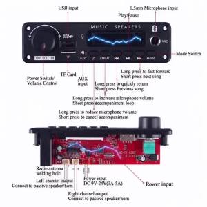 KEBIDU | KEBIDU 50W Amplifier MP3 WAV Decoder Board Car Bluetooth MP3 Player Wireless Music Player Mic TF Card Slot USB FM Volume Control