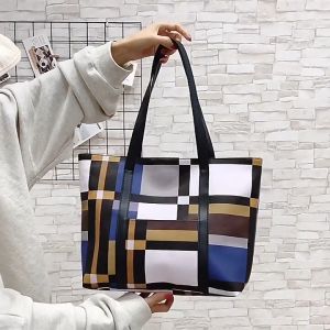 Túi tote nữ cỡ lớn túi xách đeo vai công sở vừa A4 kẻ sọc thời trang có khóa kéo miệng túi tiện dụng LX330