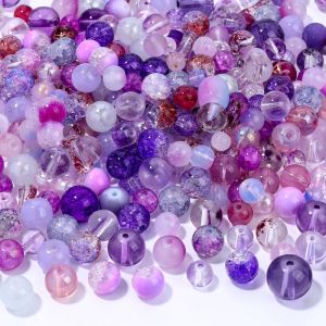 50g Assorted Glass Beads Cracked Spacer Beads Set Craft Beading Bulk for Jewelry Making DIY Craft Bracelets Necklace Key Chains