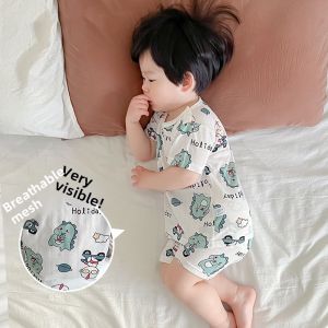 Baby Summer Sleepwear Ultra-Thin Bamboo Fiber Air Conditioning Suit Short Sleeve Shorts Home Use Breathable Moisture-Wicking Childrens Clothing