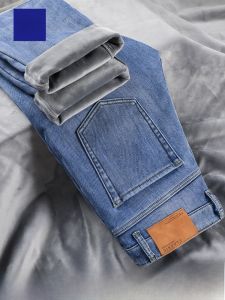 ROMON | Lormen Fleece Lined Thick Cotton Jeans Mens Slim Fit Casual Long Trousers Winter Wear Youth Fashion Resistant To Wear And Tear