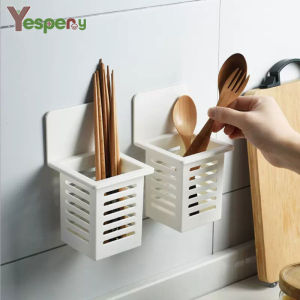 YESPERY Creative Wall-mounted Chopstick Cage Hanging Hollow Drain Multifunctional Storage Basket Tableware Holder for Kitchen Supplies