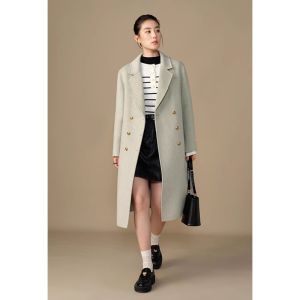 DUSHU | Slimming Regular Shoulder Double Breasted Wool and Cashmere Overcoat