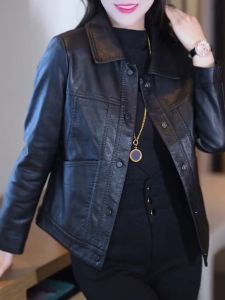 แจ็คเก็ตหนังสั้นแฟชั่นสำหรับผู้หญิง ฤดูใบไม้ผลิ ฤดูใบไม้ร่วง ฤดูหนาว เสื้อคลุมกันหนาวสไตล์สั้น เสื้อคลุมกันหนาวแบบลำลอง แจ็คเก็ตผู้หญิง