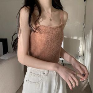 French Chic Small Strap Vest Womens Autumn Winter Suit Inner Mink Velvet Warm Fleece Lined Base Layer Fur Top