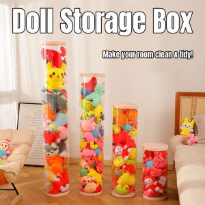 【SG Stock】PVC Plush Doll Storage Box Toys Storage Bucket Dustproof Transparent Tube Children Doll Storage Organizer
