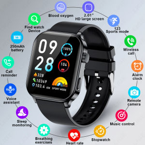 LIGE Smartwatch Men Sports 2.01 inches Screen Bluetooth Call Health Fitness Tracker IP68 Waterproof Smart Watch